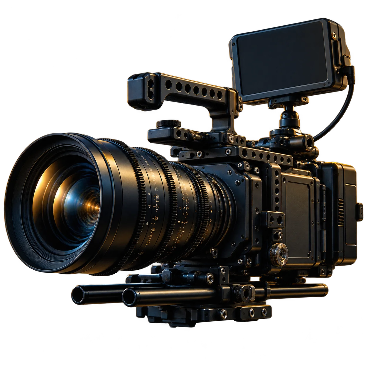 Cinema camera with warm gold lighting